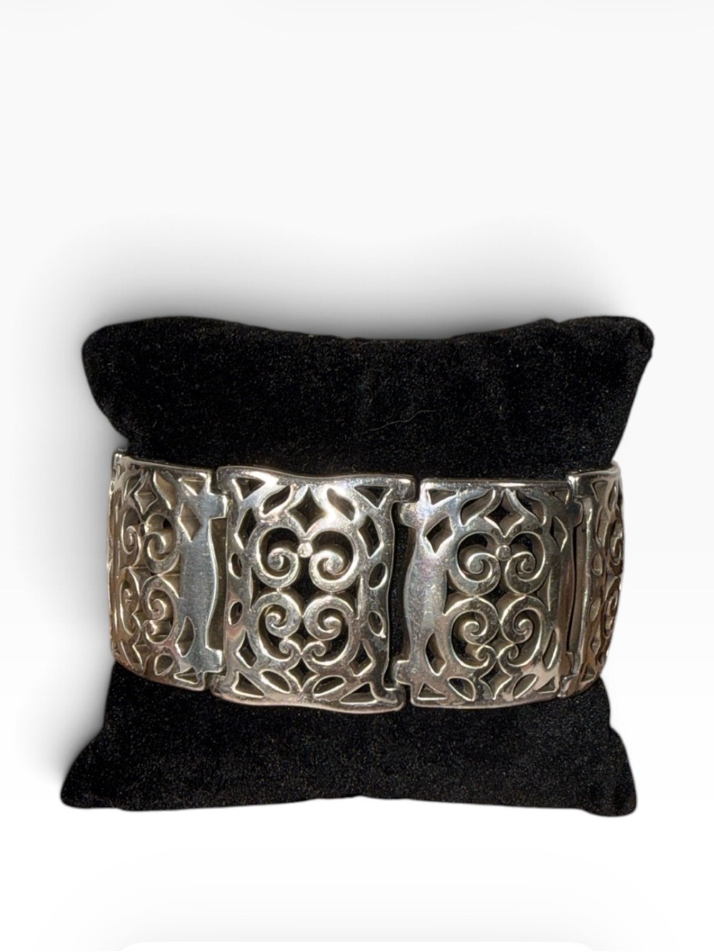 Vintage Brighton "Vienna" hammered silver wide hinged panel bracelet